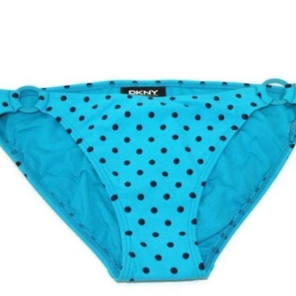 DKNY Blue Side Ring Black Dots Bikini Bottom M